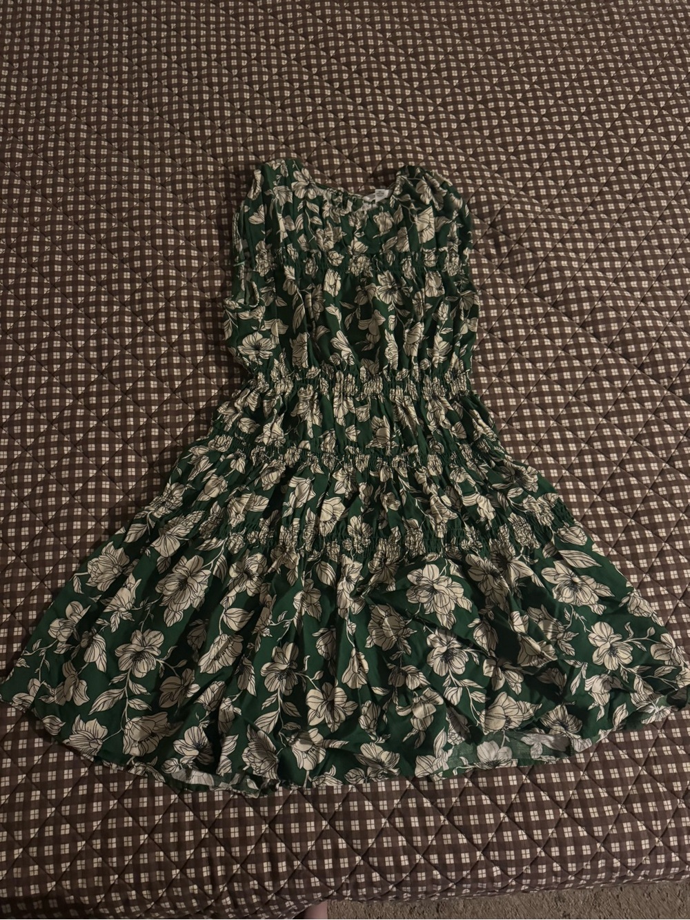 Time and Tru Green Floral Smocked Mini Dress